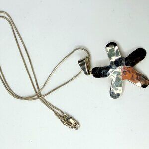 Sterling Silver Hammered Star Pendant Snake Chain Necklace Italy JR1283